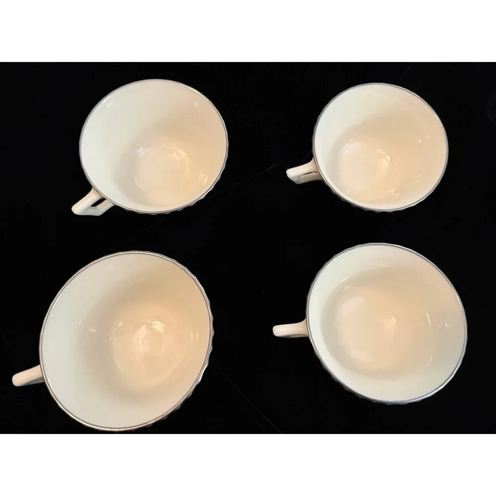 Lenox‎ Colonnade Platinum - 4 Tea Cups with Silver Trim - W306P